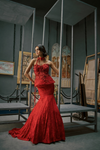 Red Floral Corset Gown