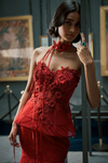 Red Floral Corset Gown