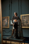Black Embellished Draped Saree with Cropped Blouse