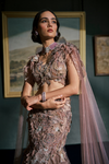 Embellished Mermaid Lehenga with Draped Cape