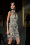Silver Embroidered Mini Dress
