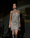 Silver Embroidered Mini Dress